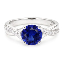 Afbeelding in Gallery-weergave laden, Sapphire Solitaire Ring Met Diamanten Accenten Gedraaide Schacht 2,50 Karaat