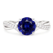 Afbeelding in Gallery-weergave laden, Sapphire Solitaire Ring Met Diamanten Accenten Gedraaide Schacht 2,50 Karaat