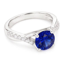 Afbeelding in Gallery-weergave laden, Sapphire Solitaire Ring Met Diamanten Accenten Gedraaide Schacht 2,50 Karaat