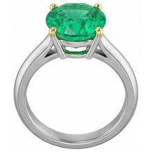 Afbeelding in Gallery-weergave laden, Smaragd Rond Briljant Edelsteen Ring in Bicolor 14K Goud – vooraanzicht