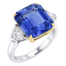 Afbeelding in Gallery-weergave laden, Smaragd 3-Steens Natuurlijke uit de aarde gewonnen Diamanten Ring Blauwe Saffier 5 Karaat Tweekleurig Goud