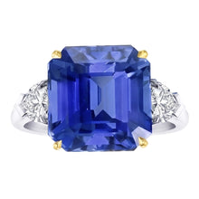 Afbeelding in Gallery-weergave laden, Smaragd 3-Steens Natuurlijke uit de aarde gewonnen Diamanten Ring Blauwe Saffier 5 Karaat Tweekleurig Goud