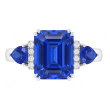 Afbeelding in Gallery-weergave laden, Smaragd Drie Stenen Blauwe Saffier Ring & Natuurlijke uit de aarde gewonnen Diamanten 3 Karaat