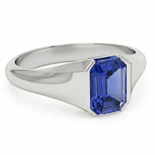 Afbeelding in Gallery-weergave laden, Smaragd Geslepen Solitaire Blauwe Saffier Heren Ring Wit Goud 4 karaat Nieuw