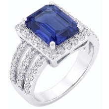 Afbeelding in Gallery-weergave laden, echte round saffier 5.50karaat ring close-up detail