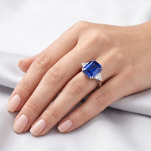 Afbeelding in Gallery-weergave laden, Smaragd Saffier Edelsteen Ring 4 Karaat Triljoen Diamanten 3 Steen Goud