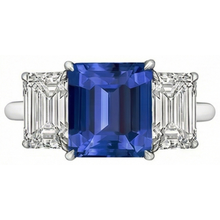 Afbeelding in Gallery-weergave laden, Smaragd drie stenen blauwe saffier ring 3 karaat gouden sieraden