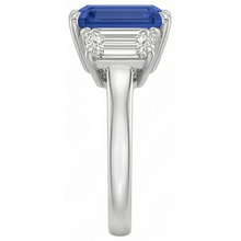 Afbeelding in Gallery-weergave laden, Smaragd drie stenen blauwe saffier ring 3 karaat gouden sieraden