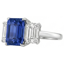 Afbeelding in Gallery-weergave laden, Smaragd drie stenen blauwe saffier ring 3 karaat gouden sieraden