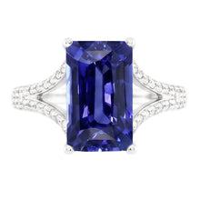 Afbeelding in Gallery-weergave laden, Smaragd edelsteen blauwe saffier ring 4,50 karaat witgouden gespleten schacht