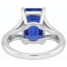Afbeelding in Gallery-weergave laden, Smaragd edelsteen blauwe saffier ring 4,50 karaat witgouden gespleten schacht