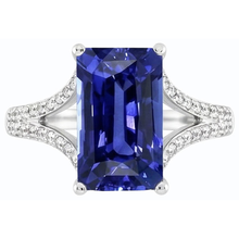 Afbeelding in Gallery-weergave laden, Smaragd edelsteen blauwe saffier ring 4,50 karaat witgouden gespleten schacht
