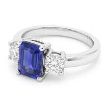 Afbeelding in Gallery-weergave laden, Smaragd edelsteen saffier ring Natuurlijke echte diamant ( niet in het laboratorium gekweekt ) 3 steen rond geslepen 3 karaat goud