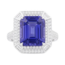 Afbeelding in Gallery-weergave laden, Smaragd vormige Natuurlijke echte diamant ( niet in het laboratorium gekweekt )en blauwe saffier ring 4.50 karaat effenen set accenten