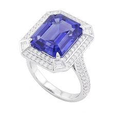 Afbeelding in Gallery-weergave laden, Smaragd vormige Natuurlijke echte diamant ( niet in het laboratorium gekweekt )en blauwe saffier ring 4.50 karaat effenen set accenten