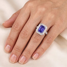 Afbeelding in Gallery-weergave laden, Smaragd vormige Natuurlijke echte diamant ( niet in het laboratorium gekweekt )en blauwe saffier ring 4.50 karaat effenen set accenten