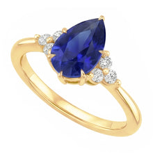 Afbeelding in Gallery-weergave laden, Solitaire Accenten Ring Peer Blauwe Saffier & Diamanten 3,50 Karaat