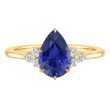 Afbeelding in Gallery-weergave laden, Solitaire Accenten Ring Peer Blauwe Saffier & Diamanten 3,50 Karaat