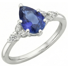 Afbeelding in Gallery-weergave laden, Solitaire Accenten Ring Peer Blauwe Saffier & Diamanten 4,75 Karaat