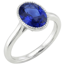 Afbeelding in Gallery-weergave laden, Solitaire Bezel Set Ceylon Saffier Ring Ovaal Wit Goud 3 Karaat