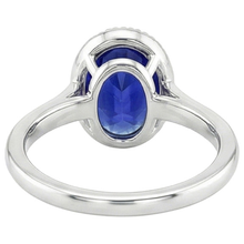 Afbeelding in Gallery-weergave laden, Solitaire Bezel Set Ceylon Saffier Ring Ovaal Wit Goud 3 Karaat