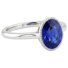 Afbeelding in Gallery-weergave laden, Solitaire Bezel Set Ceylon Saffier Ring Ovaal Wit Goud 3 Karaat
