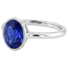Afbeelding in Gallery-weergave laden, Solitaire Bezel Set Ceylon Saffier Ring Ovaal Wit Goud 3 Karaat