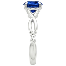 Afbeelding in Gallery-weergave laden, Solitaire Blauwe Saffier Edelsteen Ring Twisted Shank Wit Goud 2 Karaat