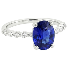 Afbeelding in Gallery-weergave laden, Solitaire Edelsteen Ring Met Diamanten Accenten Ceylon Sapphire 3 Karaat