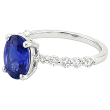 Afbeelding in Gallery-weergave laden, Solitaire Edelsteen Ring Met Diamanten Accenten Ceylon Sapphire 3 Karaat