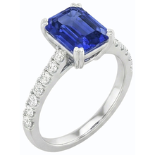 Afbeelding in Gallery-weergave laden, Solitaire Emerald Blue Sapphire Ring & Pave Set Natuurlijke echte diamant ( niet in het laboratorium gekweekt )en 3,50 karaat