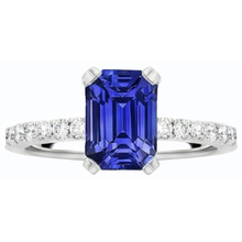 Afbeelding in Gallery-weergave laden, Solitaire Emerald Blue Sapphire Ring & Pave Set Natuurlijke echte diamant ( niet in het laboratorium gekweekt )en 3,50 karaat