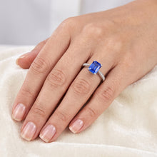 Afbeelding in Gallery-weergave laden, Solitaire Emerald Blue Sapphire Ring met Natuurlijke echte diamant ( niet in het laboratorium gekweekt )en accenten 2,50 karaat