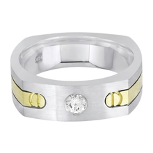 Afbeelding in Gallery-weergave laden, Solitaire Euro Shank Heren Ring Tweekleurige Ronde Echt Diamant