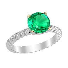 Afbeelding in Gallery-weergave laden, Smaragd Rond Briljant Edelsteen Ring in 14 Karaat Tweekleurig Goud – hoofdaanzicht