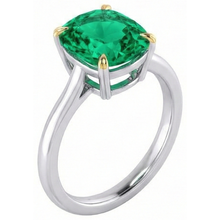 Afbeelding in Gallery-weergave laden, Cushion Colombiaanse Smaragd ring in Tweekleurig 14K Goud – hoekaanzicht