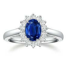 Afbeelding in Gallery-weergave laden, Solitaire Met Accent 3,70 Ct Saffier En Diamanten Ring Wit Goud