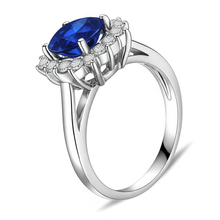 Afbeelding in Gallery-weergave laden, Solitaire Met Accent 3,70 Ct Saffier En Diamanten Ring Wit Goud