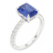 Afbeelding in Gallery-weergave laden, Solitaire Met Accenten Pave Set Ring Blauwe Saffier & Diamanten 3 Karaat
