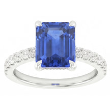 Afbeelding in Gallery-weergave laden, Solitaire Met Accenten Pave Set Ring Blauwe Saffier & Diamanten 3 Karaat
