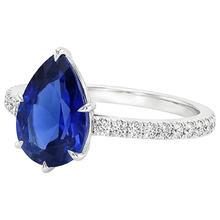 Afbeelding in Gallery-weergave laden, Solitaire Peer Blauwe Saffier Ring Met Accenten Pave Instelling 5 Karaat