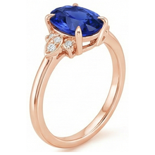 Afbeelding in Gallery-weergave laden, Solitaire Ring Blauwe Saffier & Diamanten Accenten 4 Karaats Bloemenstijl