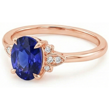 Afbeelding in Gallery-weergave laden, Solitaire Ring Blauwe Saffier & Diamanten Accenten 4 Karaats Bloemenstijl