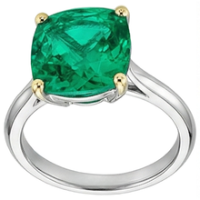 Afbeelding in Gallery-weergave laden, Fijne Smaragd Gekleurde Steen Ring 3,50 karaat Tweekleurig 14K Goud – profielaanzicht