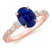 Afbeelding in Gallery-weergave laden, Solitaire Ring Met Peer Diamanten Accenten Ovaal Ceylon Saffier 4 Karaat