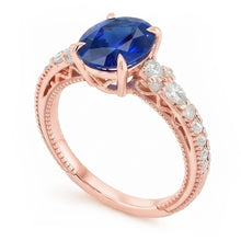 Afbeelding in Gallery-weergave laden, Solitaire Ring Met Peer Diamanten Accenten Ovaal Ceylon Saffier 4 Karaat