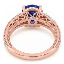 Afbeelding in Gallery-weergave laden, Solitaire Ring Met Peer Diamanten Accenten Ovaal Ceylon Saffier 4 Karaat
