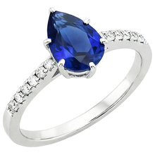 Afbeelding in Gallery-weergave laden, Solitaire Ring Peer Blauwe Saffier Met Accenten Pave Diamanten 5 Karaat