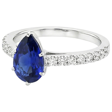 Afbeelding in Gallery-weergave laden, Solitaire Ring Peer Blauwe Saffier Pave Set Natuurlijke echte diamanten ( niet in een laboratorium gekweekt ) Accenten 5,25 Karaat