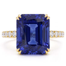Afbeelding in Gallery-weergave laden, Solitaire Smaragd Blauwe Saffier Ring Met Diamanten Accenten 4,50 Karaat